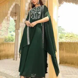 nyrika Women Embroidered Gown Dress with Dupatta image 2