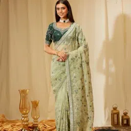 kasee Women Embroidered Saree with Cut-Out Border image 2