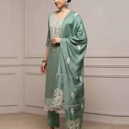 biba Women Embroidered 3-Piece Unstitched Dress Material image 2