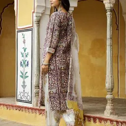 nirvaan Women Printed Straight Kurta with Pants & Dupatta Set image 2