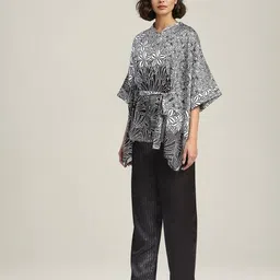 satya paul Women Floral Print A-Line Kaftan with Mandarin Collar image 2