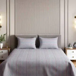 haus & kinder 186TC Striped Double Size Bedsheet image 2