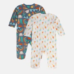 mini klub Pack of 2 Printed Round-Neck Cotton Sleepsuits image 2