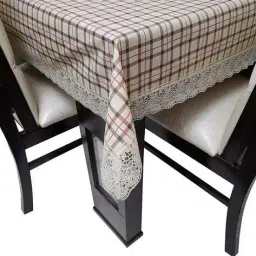 dream care 4-Seater Checked Table Cover with Lace Border image 2