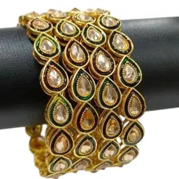 the pari Pack of 4 Women Gold-Plated Kundan-Studded Bangles image 2
