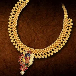 iski uski Madra Yellow Gold Enamel Peacock Necklace image 2