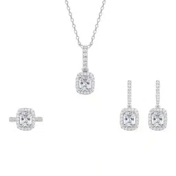 giva Women Sterling Silver Stone-Studded Necklace with Earrings & Ring image 2