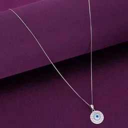 kai jewel Women Sterling Silver Circular Pave Diamond Evil-Eye Pendant with Chain image 2