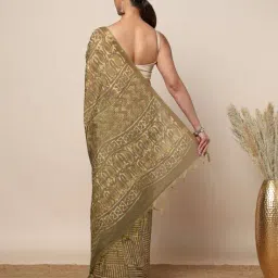 indie picks Dabu Handblock Print Zari Border Traditional Saree image 2