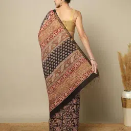 indie picks Bagru Handblock Print Zari Border Traditional Saree image 2