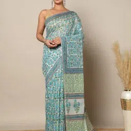 indie picks Sanganeri Handblock Print Gota Zari Work Viscose Chanderi Saree image 2