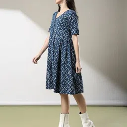 indie picks Handblock Print Pleated Cotton Dress image 2