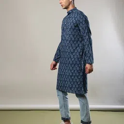 indie picks Handblock Print Natural Hand Dye Kashish Double Dabu Cotton Long Kurta image 2