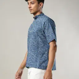 indie picks Handblock Print Hand-Dyed Indigo Double Dabu Cotton Short Kurta image 2