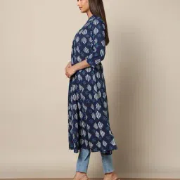 indie picks Handblock Print Cotton Flared Kurta image 2
