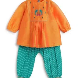 tiber taber Girls Embroidered Angrakha Kurta Set image 2