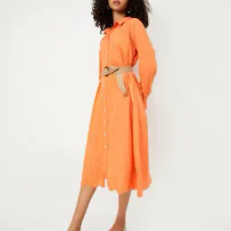 max Women Cotton Belted Shirt Dress image 2