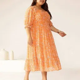 janasya  Georgette Floral Printed Tiered Dress image 2