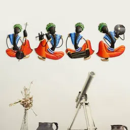 ecraftindia Set Of 4 Tribal Musicians Theme Wall Hanging image 2
