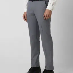 peter england Men Checked Slim Fit Flat-Front Trousers image 2