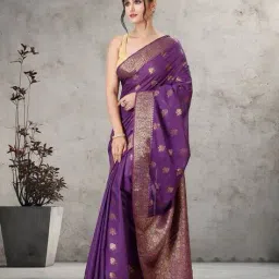 indie picks Hand Dyed Silk Linen Banarasi Saree image 2