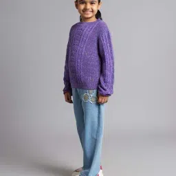 ed-a-mamma Girls Sustainable Cable Knit Sweater with All-Over Silver Lurex Yarn image 2