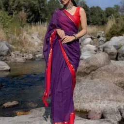 suta women Cotton Saree with Contrast Border image 2