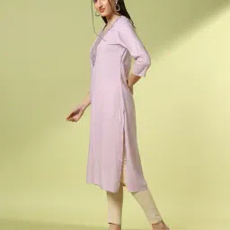acai Women Straight Kurta with Embroidery image 2