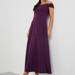 styli Off-Shoulder A-Line Maxi Dress with Straight Hemline image 2