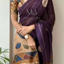 svaraa Women Pure Linen Cotton Printed Saree    image 2