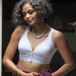 suta Dome Neck Sleeveless Padded Cotton Blouse with Front Opening image 2