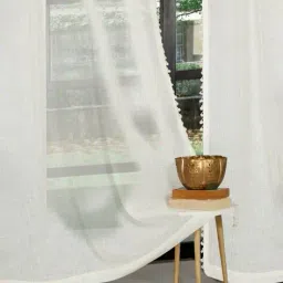 hosta homes Sheer Door Curtains with Pom-Pom image 2