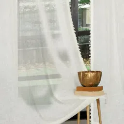 hosta homes Sheer Door Curtains with Pom-Pom image 2