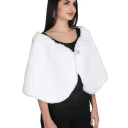 aol Women Faux Fur Cape with Button Details image 2