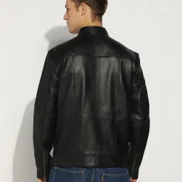 gas Men Regular Fit Zip-Front Leather Biker Jacket image 3