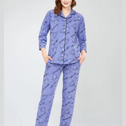 zeyo Women Typographic Print Shirt & Pyjamas Set image 3