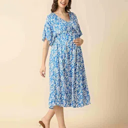 momtobe Women Floral Print Fit & Flare Dress with V-Neck image 3