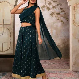 aurelia Women Embroidered Top & Palazzos Set with Attached Dupatta image 3