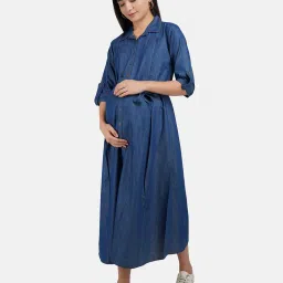 koi sleepwear Solid Denim Maternity Dress With Feeding Pocket image 3