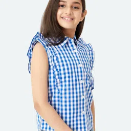 olele Checked Button-Down Top with Frill Detail image 3