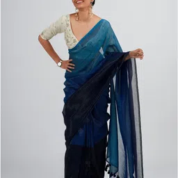 suta Striped Cotton Saree with Tassels image 3