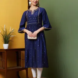 globus Women Embroidered A-Line Kurta image 3