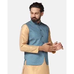 tahvo Men Slim Fit Printed Nehru Jacket image 3
