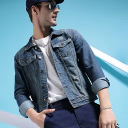 the indian garage co Men Washed Slim Fit Denim Jacket image 3