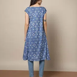 indie picks Handblock Print Cotton A-Line Kurta image 3