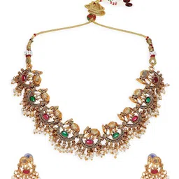 oomph Gold-Plated Stone-Studded Necklace & Earrings Set image 3