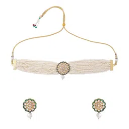 nvr Gold-Plated Kundan-Studded Necklace & Earrings Set image 3