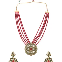 nvr Gold-Plated Kundan-Studded Necklace & Earrings Set image 3