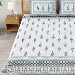 mafatlal 144 TC Floral Print King-Size Bedsheet with Pillow Covers image 3