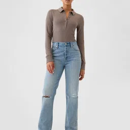 gap Women Ribbed Slim Fit Polo T-Shirt image 3